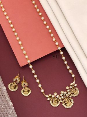 Gold Finish Temple Pendant Long Necklace Set
