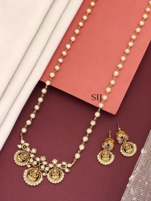 Gold Finish Temple Pendant Long Necklace Set
