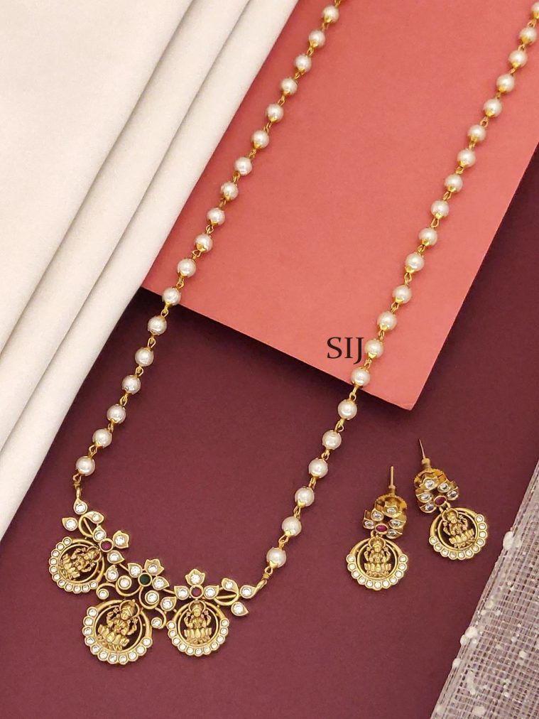 Gold Finish Temple Pendant Long Necklace Set
