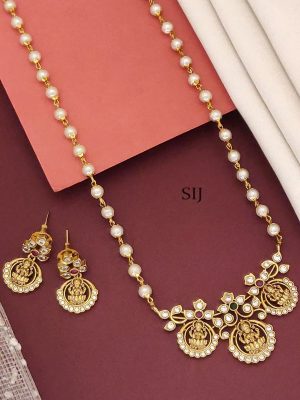 Gold Finish Temple Pendant Long Necklace Set