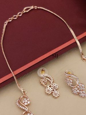 Rose Gold Finish White AD Stones Necklace Set