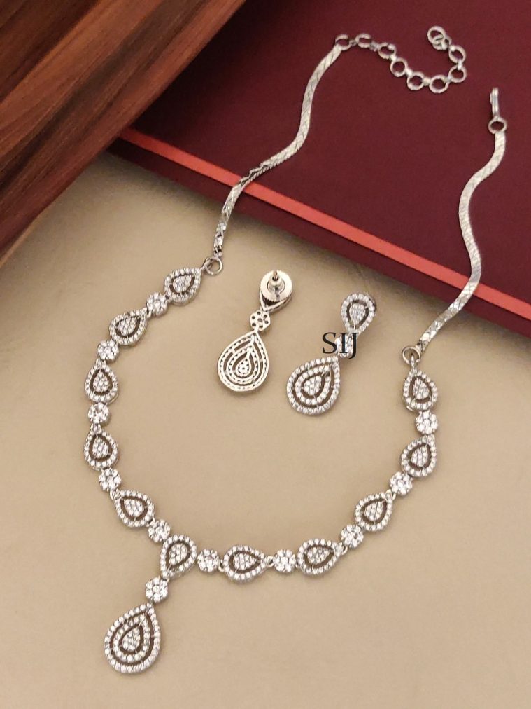 Silver Plated Solitaire White AD Stones Necklace Set