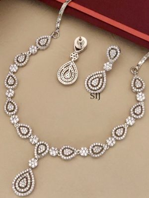 Silver Plated Solitaire White AD Stones Necklace Set