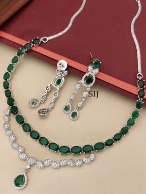 Silver Plated Multilayer Emerald Green AD Stones Necklace