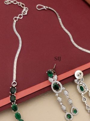 Silver Plated Multilayer Emerald Green AD Stones Necklace