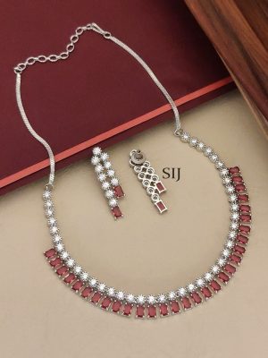 Silver Plated Ruby White AD Stones Necklace