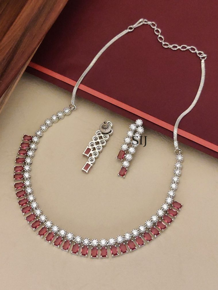 Silver Plated Ruby White AD Stones Necklace