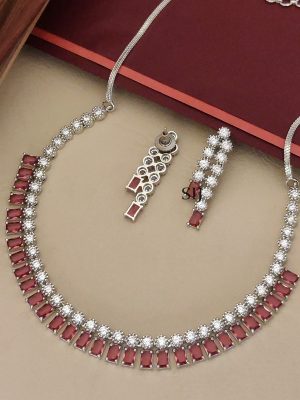 Silver Plated Ruby White AD Stones Necklace