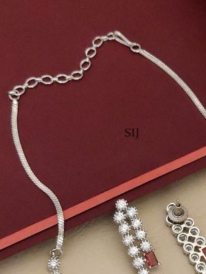 Silver Plated Ruby White AD Stones Necklace