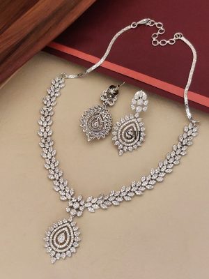 Bridal Silver Plated CZ AD White Stone Necklace