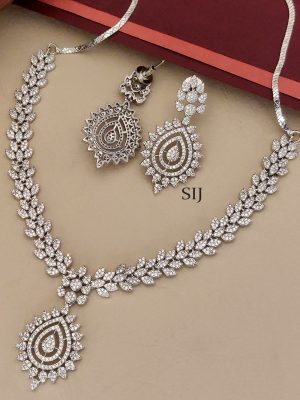 Bridal Silver Plated CZ AD White Stone Necklace