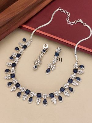 Silver Plated White And Blue AD Stones Necklace Set