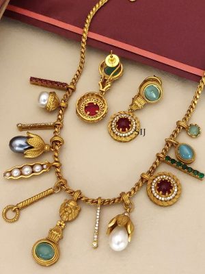 Oxidsed Gold Plated MultiColour Sabyasachi Designer Stones Necklace