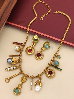 Oxidsed Gold Plated MultiColour Sabyasachi Designer Stones Necklace