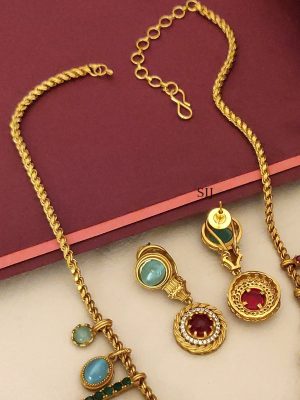 Oxidsed Gold Plated MultiColour Sabyasachi Designer Stones Necklace