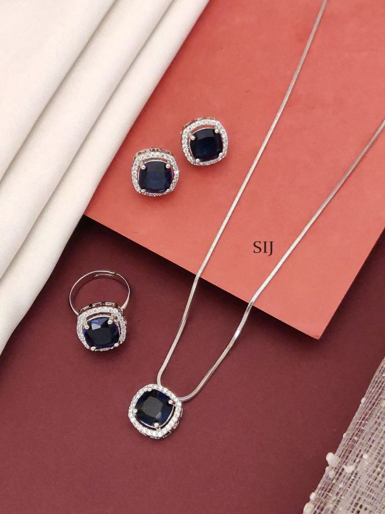 Set of 3 Silver Plated Blue Crystal Stone Chain Combo