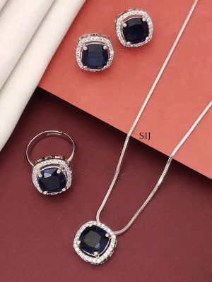 Set of 3 Silver Plated Blue Crystal Stone Chain Combo