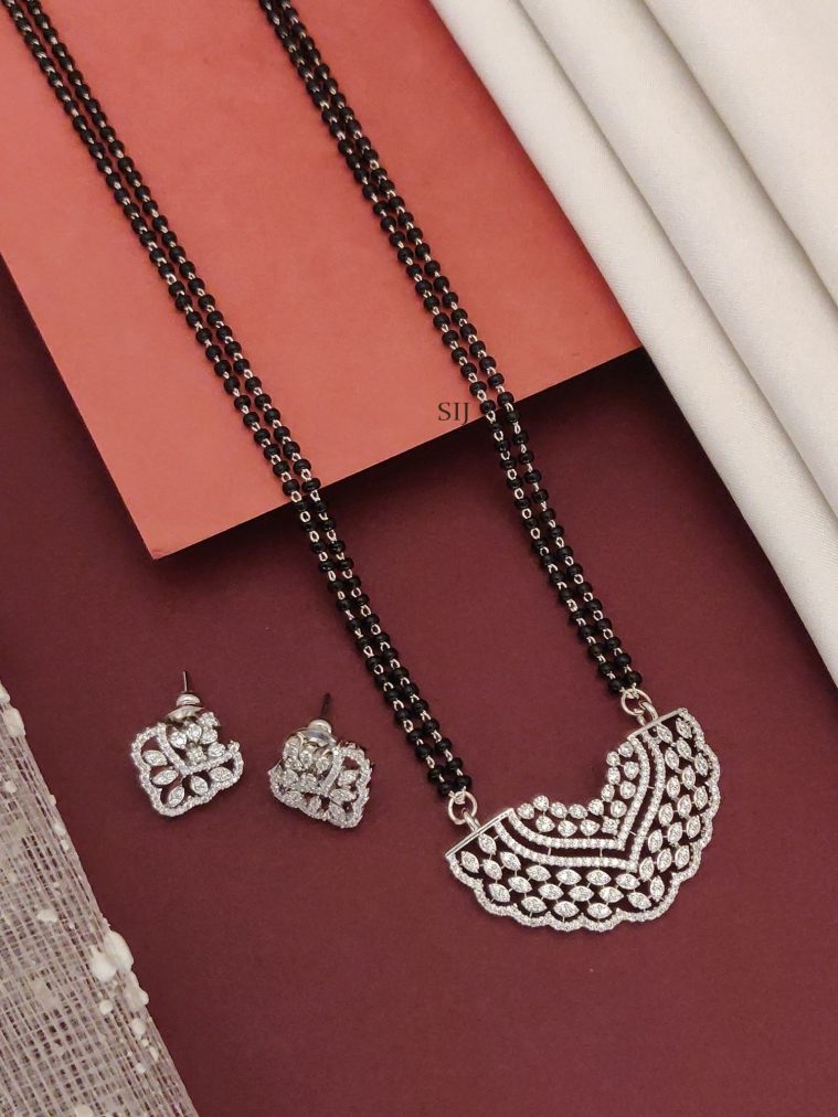 Two Layers Silver Plated AD Stones Pendant Mangalsutra Set