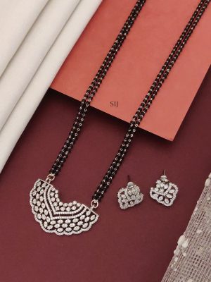 Two Layers Silver Plated AD Stones Pendant Mangalsutra Set