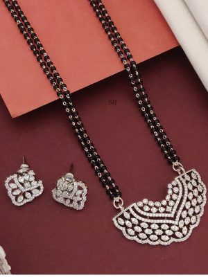 Two Layers Silver Plated AD Stones Pendant Mangalsutra Set