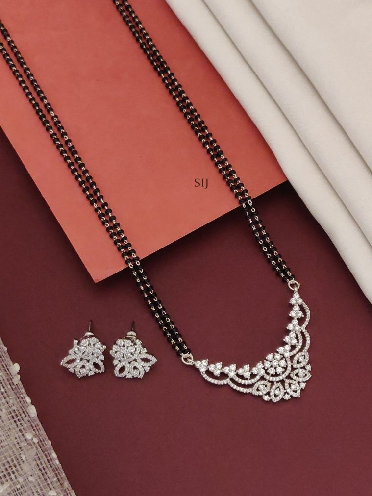 Two Layers Silver Plated AD Stones Flower Design Pendant Mangalsutra Set