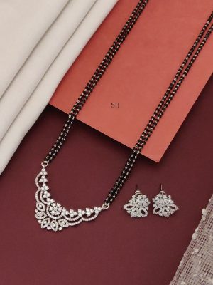 Two Layers Silver Plated AD Stones Flower Design Pendant Mangalsutra Set