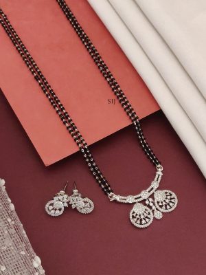AD Stones Pendant with Two Layer Silver Plated Mangalsutra Set