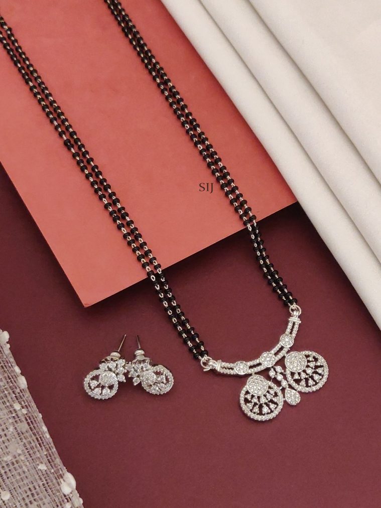 AD Stones Pendant with Two Layer Silver Plated Mangalsutra Set