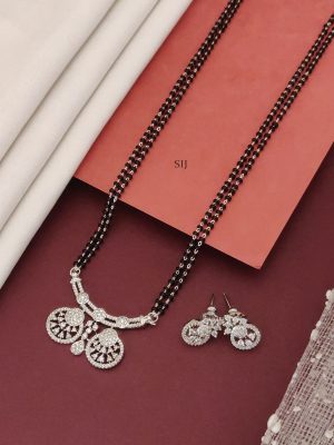AD Stones Pendant with Two Layer Silver Plated Mangalsutra Set
