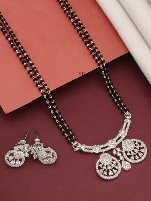 AD Stones Pendant with Two Layer Silver Plated Mangalsutra Set