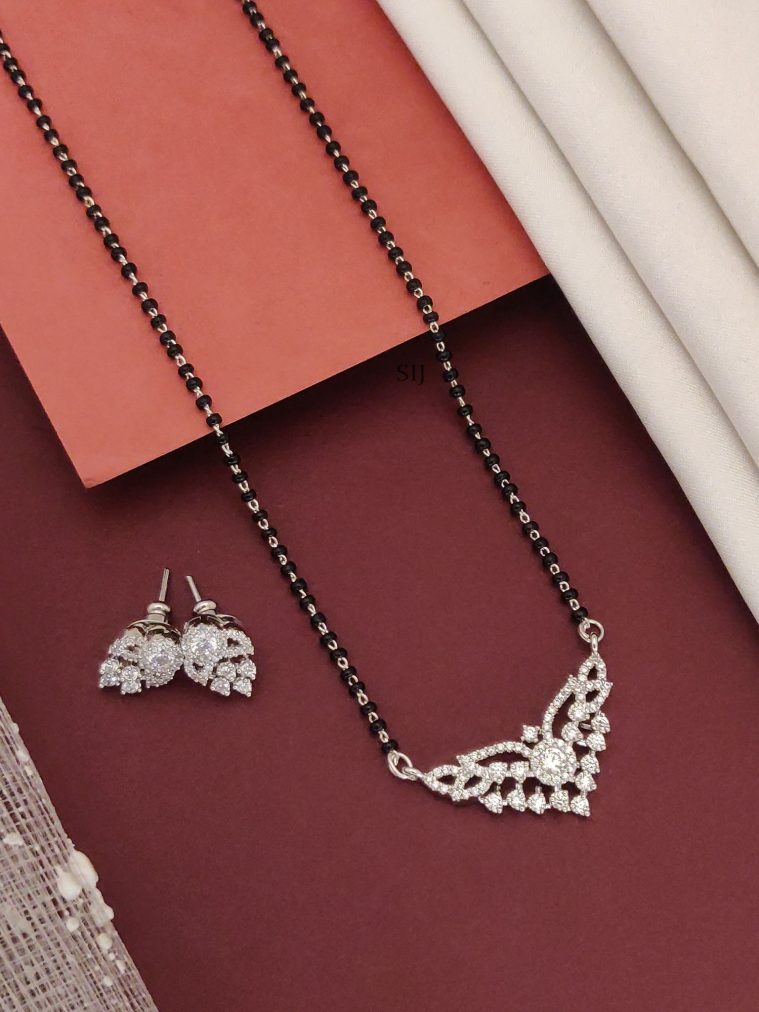Single Layer Silver Plated AD Stones Pendant Mangalsutra Set