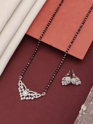Single Layer Silver Plated AD Stones Pendant Mangalsutra Set