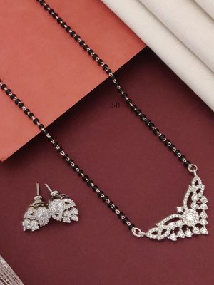 Single Layer Silver Plated AD Stones Pendant Mangalsutra Set