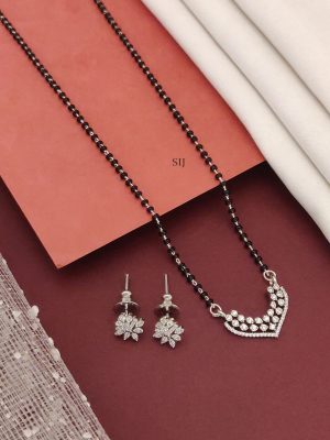 Silver Plated AD Stones Flower Design Pendant Mangalsutra Set