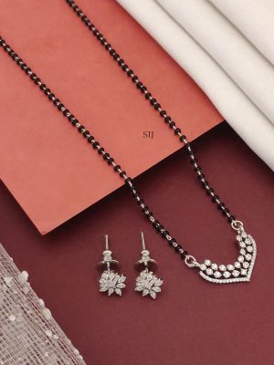 Silver Plated AD Stones Flower Design Pendant Mangalsutra Set