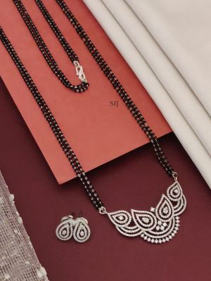Double Layered Black Beads Mangalsutra Set with AD Stones Pendant
