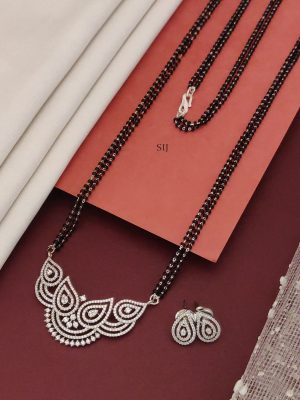 Double Layered Black Beads Mangalsutra Set with AD Stones Pendant