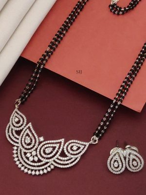 Double Layered Black Beads Mangalsutra Set with AD Stones Pendant