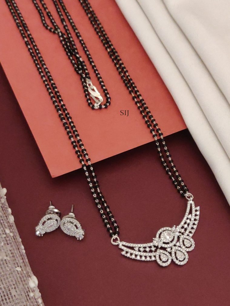 Silver Plated Double Layered Black Beads Mangalsutra Set