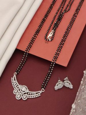Silver Plated Double Layered Black Beads Mangalsutra Set