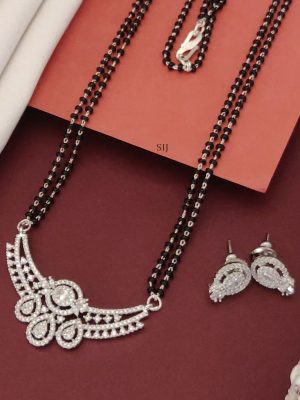 Silver Plated Double Layered Black Beads Mangalsutra Set