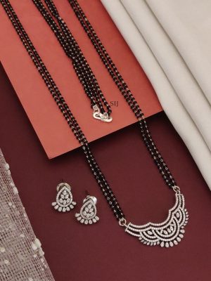 Two Layers Black Beads Mangalsutra Set with AD Stones Pendant