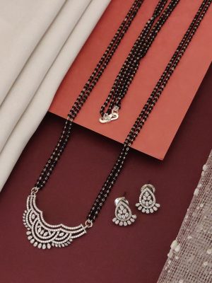 Two Layers Black Beads Mangalsutra Set with AD Stones Pendant