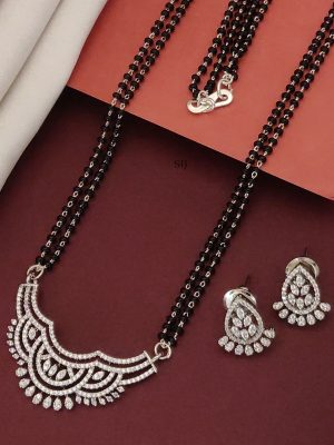 Two Layers Black Beads Mangalsutra Set with AD Stones Pendant