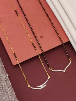 Set Of 2 Single Layer Gold Plated AD Stones Pendant Mangalsutra Combo