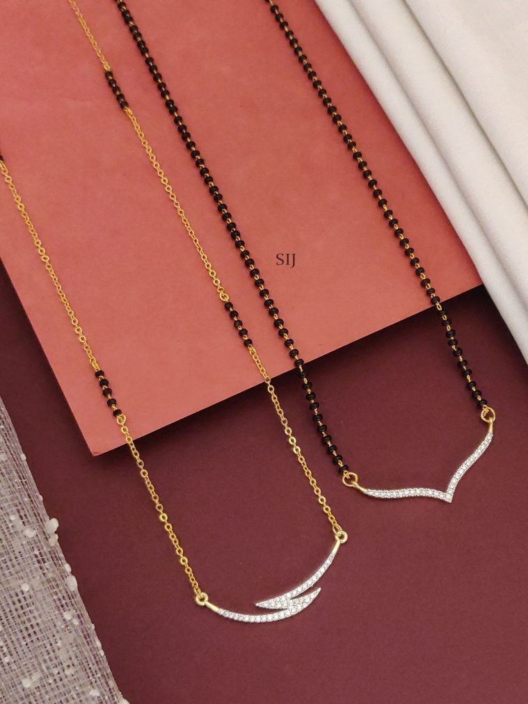 Set Of 2 Single Layer Gold Plated AD Stones Pendant Mangalsutra Combo