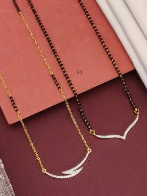Set Of 2 Single Layer Gold Plated AD Stones Pendant Mangalsutra Combo