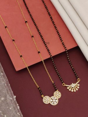 Set Of 2 Single Layer Gold Finish AD Stones Mangalsutra Combo