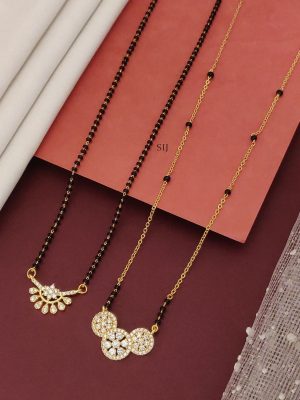 Set Of 2 Single Layer Gold Finish AD Stones Mangalsutra Combo