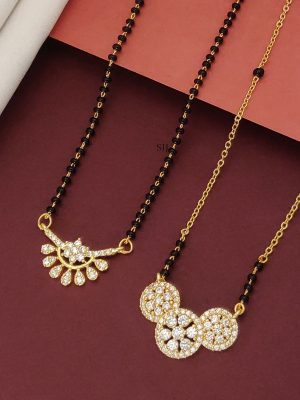 Set Of 2 Single Layer Gold Finish AD Stones Mangalsutra Combo